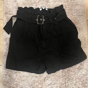 Walter Baker Black High Waist Women's Belted Paper Bag Shorts